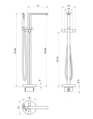Kádtöltő csaptelep, Ravak Chrome II padlón álló csaptelep zuhanyszettel, króm X070456