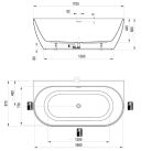 Kád, Ravak Freedom Wall Tec 170x87, Fekete/fehér, fekete lefolyó CE31700000
