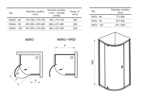 Zuhanykabin, Ravak Nexty NSKK3 zuhanykabin 80x80 matt fehér/átlátszó üveg 3O644E01Z1