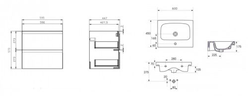Alsó szekrény, Cersanit Moduo 60, fehér, alsó szekrény mosdóval S801-223-DSM