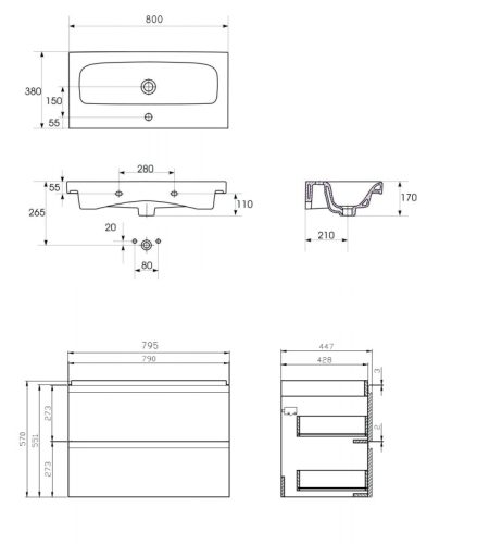 Alsó szekrény, Cersanit Moduo 80, fényes fehér, alsó szekrény mosdóval S801-221-DSM