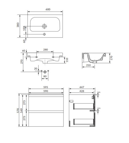 Alsó szekrény, Cersanit Moduo 60, antracit, alsó szekrény mosdóval S801-486-DSM