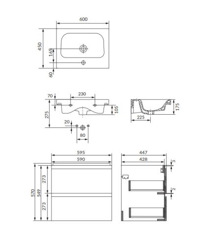 Alsó szekrény, Cersanit Moduo 60, antracit, alsó szekrény mosdóval S801-480