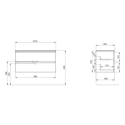 Alsó szekrény, Sapho Ezara mosdótartó szekrény 99,8x52x46 cm, fényes fehér EZ101-3030
