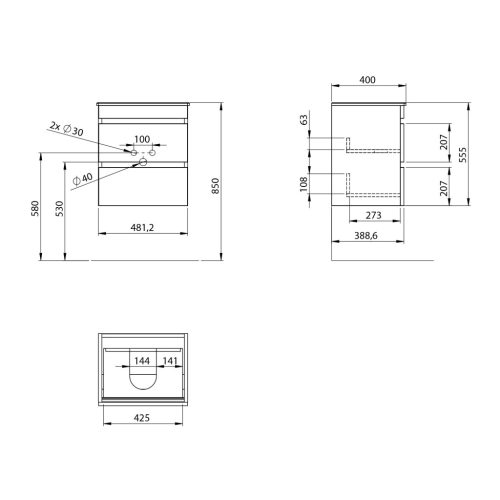 Alsó szekrény, Sapho Ezara mosdótartó szekrény 48x54x39 cm, cuneo tölgy EZ492-2525
