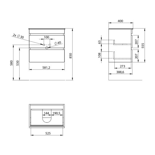 Alsó szekrény, Sapho Ezara mosdótartó szekrény 58x54x39 cm, cuneo tölgy EZ592-2525