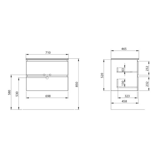 Alsó szekrény, Sapho Ezara mosdótartó szekrény 69,8x52x46 cm, ezüst tölgy EZ701-1111