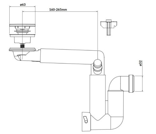 Mosdó szifon, Cersanit helytakarékos szifon beépített króm leeresztővel S904-016