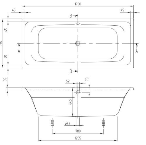 Kád, Villeroy&Boch Avento kád 170x75 cm UBA170AVN2V-01