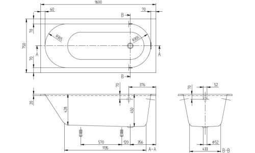 Kád, Villeroy&Boch Oberon kád 160x75 cm UBQ160OBE2V-01