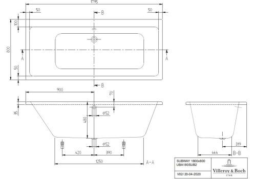 Kád, Villeroy&Boch Subway kád 180x80 cm UBA180SUB2V-01
