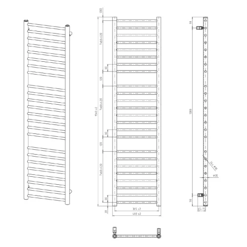 Egyenes radiátor, Sapho Dina fürdőszobai radiátor 400x1560 mm, matt fekete IR374B
