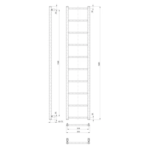 Egyenes radiátor, Sapho Dina fürdőszobai radiátor 350x1680 mm, matt fekete IR378TB