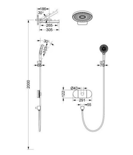 Falba süllyesztett csaptelep, Arezzo design Uni termosztátos, zuhanyszett, matt fehér AR-6296MW