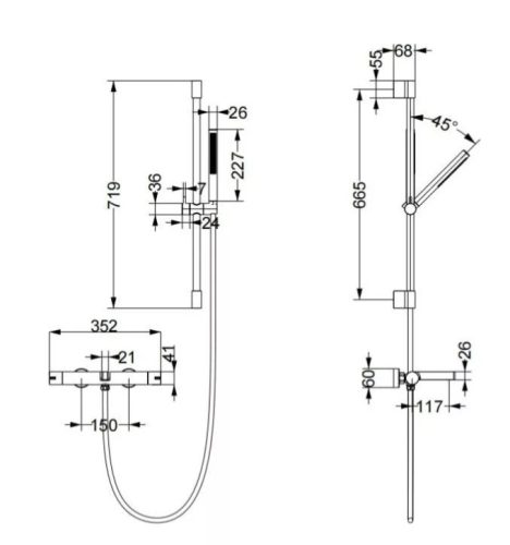Kádtöltő csaptelep, Arezzo design Elegant termosztatikus kádcsaptelep szett, gun metal AR-1295GM