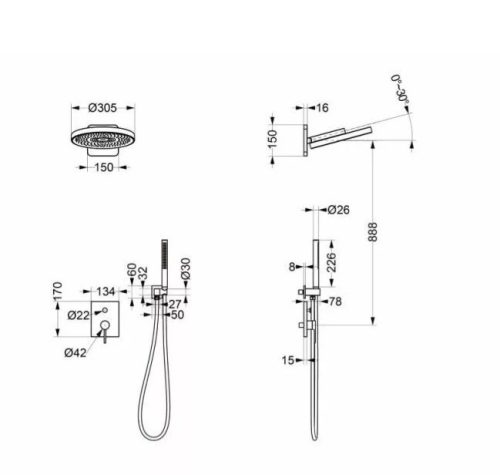 Falba süllyesztett csaptelep, Arezzo design Elegant zuhanyszett, szálcsiszolt arany AR-2095BG