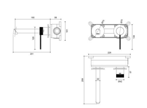 Falba süllyesztett csaptelep, Arezzo design Palmfield mosdó csaptelep, fekete AR-1103BL