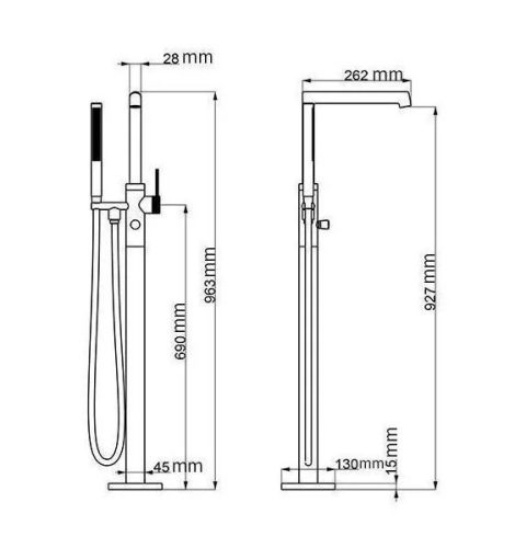 Kádtöltő csaptelep, Arezzo design Palmfield szabadonálló, gun metal AR-11007GM