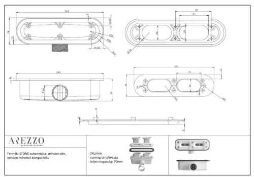 Zuhanytálca,Arezzo design Stone pala hatás,öntött márvány zuhanytálca,antracit 120x90 AR-DYT129LA
