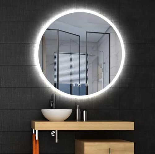 Fürdőszoba tükör, Arezzo design LED okos tükör 80 cm, kerek, órával AR-3053