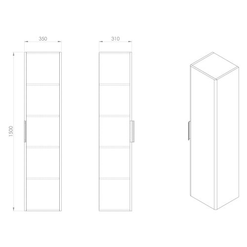 Fali szekrény, Aqualine Deneb fali szekrény fogantyú nélkül, 31x150x35 cm L/P, matt fehér DN180