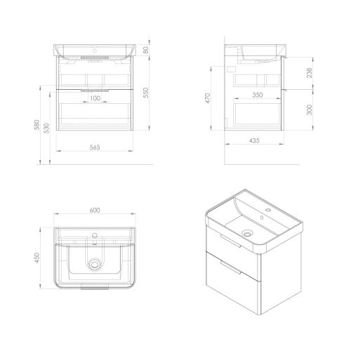 Alsó szekrény, Aqualine Deneb mosdótartó szekrény 56,5x55x43,5 cm, matt fehér DN260