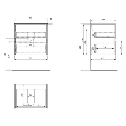 Alsó szekrény, Aqualine Paneda mosdótartó szekrény, 59,5x55x45,2cm PN260