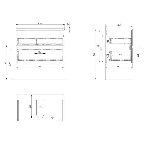 Alsó szekrény, Aqualine Paneda Strip mosdótartó szekrény, 79,5x55x45,2cm, emporio tölgy PN380