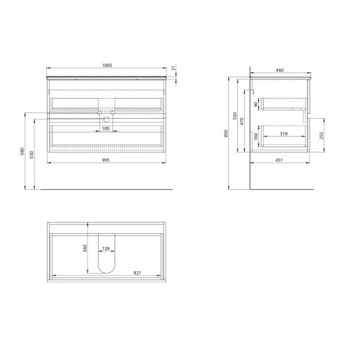Alsó szekrény, Aqualine Paneda Strip mosdótartó szekrény, 99,5x55x45,2cm, emporio tölgy PN310