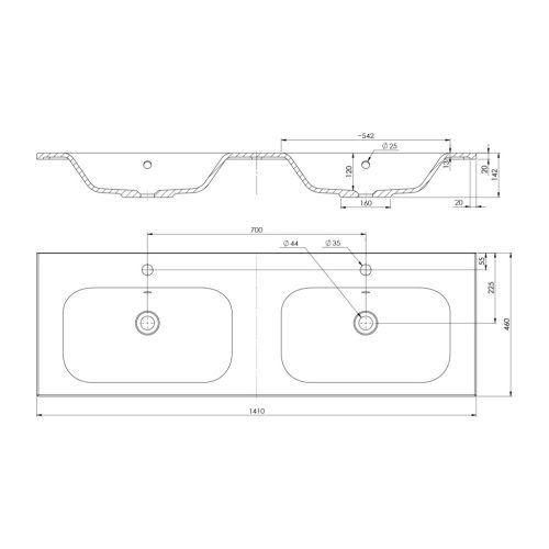 Mosdó, Sapho Sidra öntött márvány duplamosdó 141x46 cm SD141