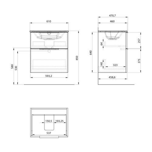 Alsó szekrény, Sapho Cirasa mosdótartó szekrény 59,3x64x46 cm fényes fehér CR601-3030