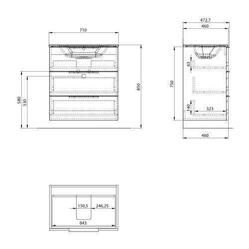 Alsó szekrény, Sapho Cirasa mosdótartó szekrény 69,8x75x46 cm fényes fehér CR731-3030