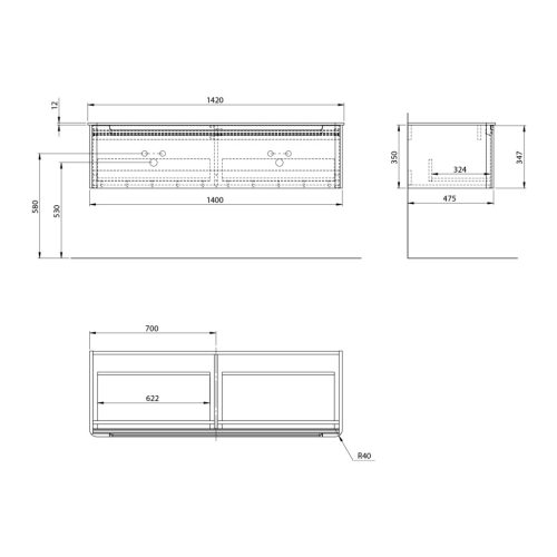 Alsó szekrény, Sapho Kerala mosdótartó szekrény 140x35x47,5 cm verde KR140-4444