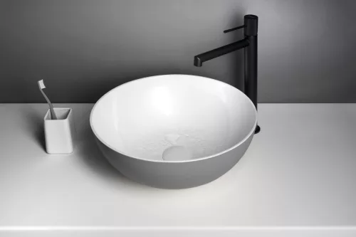 Mosdó, Sapho Banera Round öntött márvány mosdó 39 cm, fehér/matt szürke 14337.32
