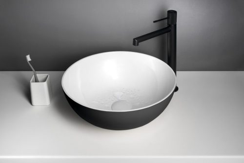 Mosdó, Sapho Banera Round öntött márvány mosdó 39 cm, fehér/matt antracit 14337.52