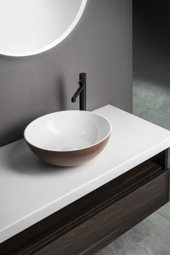 Mosdó, Sapho Banera Round öntött márvány mosdó 39 cm, fehér/matt barna 14337.72