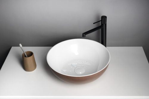 Mosdó, Sapho Banera Round öntött márvány mosdó 39 cm, fehér/matt barna 14337.72