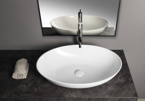 Mosdó, Sapho Banera Oval öntött márvány mosdó 60x40 cm, fehér 14397