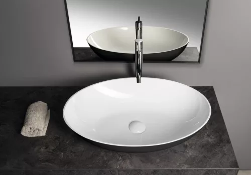 Mosdó, Sapho Banera Oval öntött márvány mosdó 60x40 cm, fehér/matt antracit 14397.52