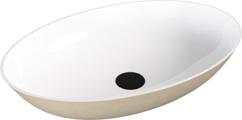 Mosdó, Sapho Banera Oval öntött márvány mosdó 60x40 cm, fehér/matt bézs 14397.82