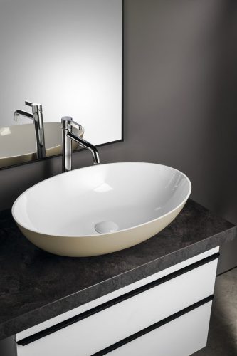 Mosdó, Sapho Banera Oval öntött márvány mosdó 60x40 cm, fehér/matt bézs 14397.82