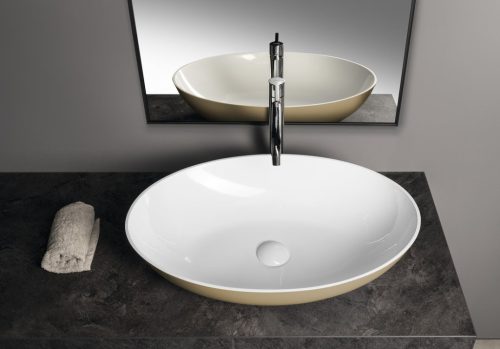 Mosdó, Sapho Banera Oval öntött márvány mosdó 60x40 cm, fehér/matt bézs 14397.82