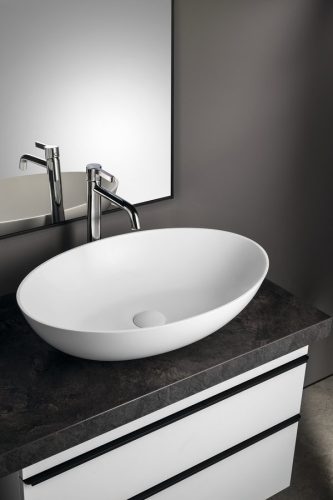 Mosdó, Sapho Banera Oval öntött márvány mosdó 60x40 cm, matt fehér 14397MAT