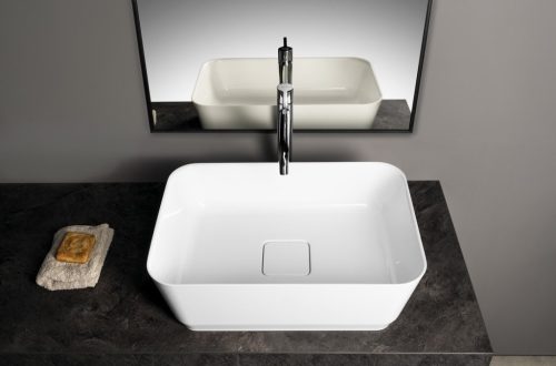 Mosdó, Sapho Banera Square öntött márvány mosdó 50x36 cm, fehér 14596