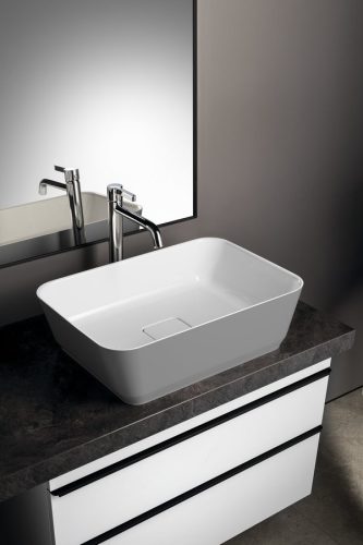 Mosdó, Sapho Banera Square öntött márvány mosdó 50x36 cm, fehér/matt szürke 14596.32