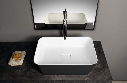 Mosdó, Sapho Banera Square öntött márvány mosdó 50x36 cm, fehér/matt antracit 14596.52