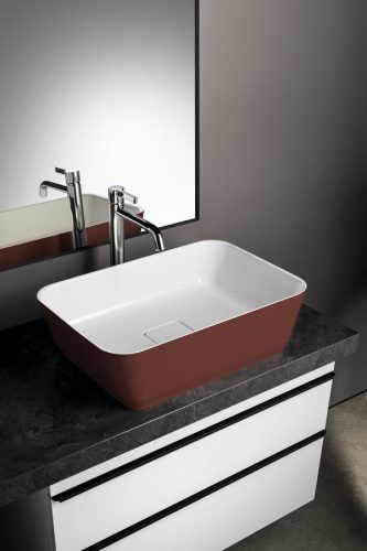 Mosdó, Sapho Banera Square öntött márvány mosdó 50x36 cm, fehér/matt barna 14596.72