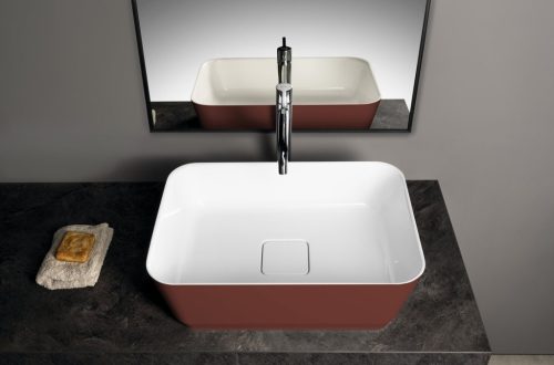 Mosdó, Sapho Banera Square öntött márvány mosdó 50x36 cm, fehér/matt barna 14596.72