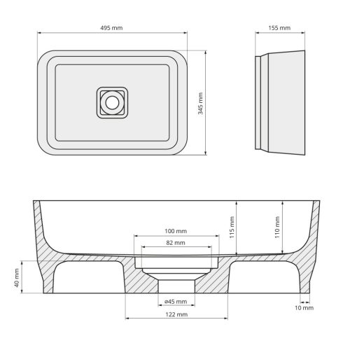 Mosdó, Sapho Banera Square öntött márvány mosdó 50x36 cm, fehér/matt barna 14596.72