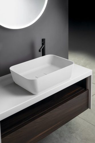 Mosdó, Sapho Banera Square öntött márvány mosdó 50x36 cm, matt fehér 14596MAT